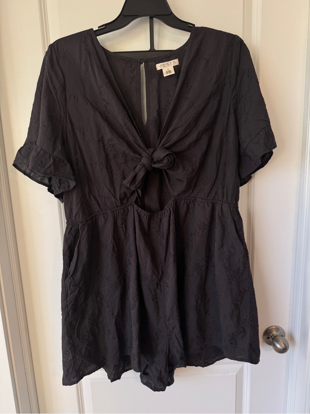 torrid Black Tie-Front Short Sleeve Romper